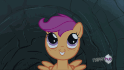 Size: 960x540 | Tagged: safe, screencap, scootaloo, sleepless in ponyville, animated, hub logo, tired