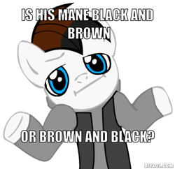 Size: 510x493 | Tagged: safe, oc, oc only, :i, brex, diylol, image macro, looking at you, shrug, shrugpony