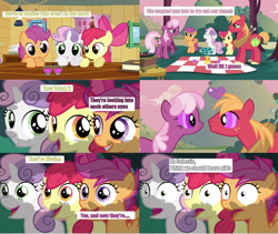 Size: 2476x2090 | Tagged: safe, edit, edited screencap, screencap, apple bloom, big macintosh, cheerilee, scootaloo, sweetie belle, earth pony, pegasus, pony, unicorn, hearts and hooves day (episode), cheerimac, comic, cutie mark crusaders, female, filly, hearts and hooves day, implied sex, love poison, male, mare, screencap comic, shipping, stallion, straight, wide eyes