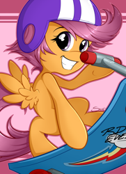 Size: 556x766 | Tagged: safe, artist:secret-pony, scootaloo, helmet, scooter, solo