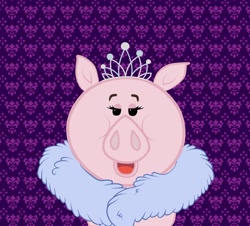 Size: 1720x1557 | Tagged: safe, artist:bpie, pig, abstract background, feather boa, lidded eyes, solo, tiara