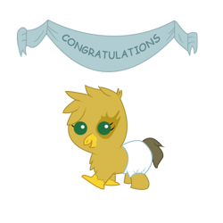 Size: 500x500 | Tagged: safe, artist:slanderxoxo, oc, oc only, griffon, baby, banner, chick, cub