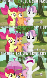 Size: 374x621 | Tagged: safe, apple bloom, scootaloo, sweetie belle, one bad apple, comic, cutie mark crusaders, image macro