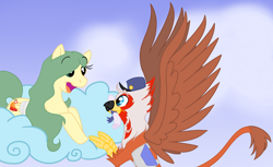 Size: 1160x710 | Tagged: safe, artist:fluffy-moose, oc, oc only, griffon, cloud, cloudy