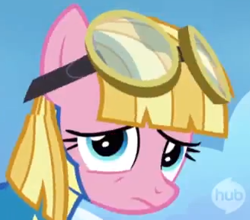 Size: 328x288 | Tagged: safe, screencap, meadow flower, pony, wonderbolts academy, bust, cropped, goggles, portrait, solo, wonderbolt trainee uniform, worried