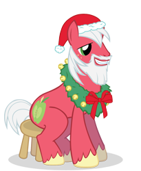 Size: 900x1100 | Tagged: safe, artist:anarchemitis, big macintosh, earth pony, pony, beard, hat, male, santa hat, simple background, solo, stallion, stool, transparent background, vector, wreath