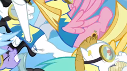 Size: 632x352 | Tagged: safe, screencap, bulk biceps, cloudchaser, meadow flower, mercury, milky way, starry eyes (character), sunshower raindrops, thunderlane, wonderbolts academy, out of context, roid rage, wonderbolt trainee uniform