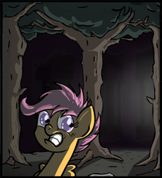 Size: 1037x1135 | Tagged: safe, artist:scrimpeh, scootaloo, pegasus, pony, sleepless in ponyville, female, forest, solo