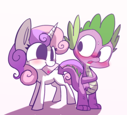 Size: 974x882 | Tagged: safe, artist:missbutlerart, spike, sweetie belle, dragon, blushing, female, interspecies, love letter, male, shipping, spikebelle, straight