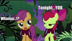 Size: 638x360 | Tagged: safe, edit, edited screencap, screencap, apple bloom, scootaloo, aqua teen hunger force, caption, tonight you