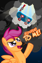 Size: 800x1200 | Tagged: safe, artist:kefkafloyd, scootaloo, pegasus, female, filly, orange coat, purple mane, scooter, solo