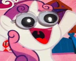 Size: 447x358 | Tagged: safe, sweetie belle, card, googly eyes, photo, special eyes, trading card