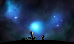 Size: 1600x960 | Tagged: safe, artist:perrydotto, discord, oc, draconequus, duo, hat, male, starry night, the cosmos, wings