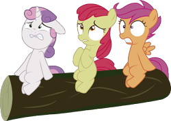 Size: 5159x3644 | Tagged: safe, artist:spectty, apple bloom, scootaloo, sweetie belle, sleepless in ponyville, cutie mark crusaders, lip bite, missing accessory, scared, simple background, transparent background, vector