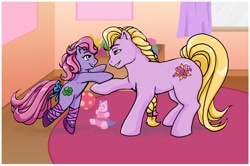 Size: 1000x662 | Tagged: safe, artist:farthingale, clover (g1), meadowlark, g1, my little pony tales, siblings, sisters, toy