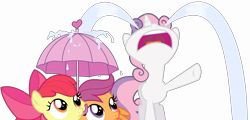 Size: 16598x8000 | Tagged: safe, artist:hourglass-vectors, apple bloom, scootaloo, sweetie belle, one bad apple, absurd resolution, crying, nose in the air, ocular gushers, simple background, transparent background, umbrella, vector