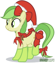 Size: 1280x1455 | Tagged: safe, artist:flash-draw, apple fritter, apple family member, christmas, clothes, hat, ribbon, simple background, socks, traditional art, transparent background, vector