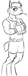 Size: 258x700 | Tagged: safe, artist:tempusfidgets, big macintosh, anthro, unguligrade anthro, boxing, boxing gloves, clothes, cosplay, little mac (punch out), middle mac, monochrome, namesake, pun, shorts, solo, super smash bros. 4