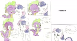 Size: 3106x1651 | Tagged: safe, artist:warrior9100, spike, sweetie belle, dragon, comic, first kiss, kissing, shipping, spikebelle