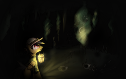 Size: 2540x1600 | Tagged: safe, artist:kairaanix, daring do, pegasus, pony, bone, cave, clothes, female, lantern, mare, shirt, skeleton