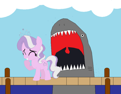 Size: 714x556 | Tagged: safe, artist:dinalfos5, diamond tiara, earth pony, pony, shark, female, filly, solo, wat