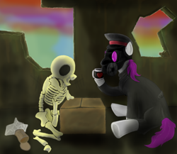 Size: 900x782 | Tagged: safe, artist:cyb3rwaste, dead, ponified, romantically apocalyptic, skeleton, ze captain, zee captain