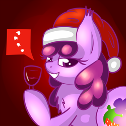 Size: 1000x1000 | Tagged: safe, artist:goldenmercurydragon, berry punch, berryshine, christmas, hat, wine