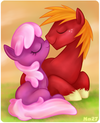 Size: 571x700 | Tagged: safe, artist:mn27, big macintosh, cheerilee, earth pony, pony, cheerimac, male, nuzzling, shipping, stallion, straight