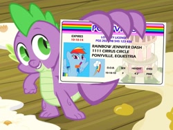 Size: 2048x1536 | Tagged: safe, edit, edited screencap, screencap, spike, dragon, spike at your service, exploitable meme, id card, male, new rainbow dash, spike card meme