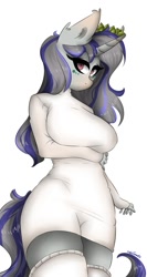 Size: 576x1080 | Tagged: safe, artist:cutejosuke, oc, oc only, oc:meadow blossom, anthro, unicorn, anthro oc, big breasts, breasts, clothes, looking at you, simple background, solo, sweater, white background, ych result