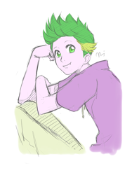 Size: 600x800 | Tagged: safe, artist:miyajimamizy, spike, colored, humanized, sketch