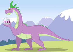 Size: 770x553 | Tagged: safe, artist:queencold, spike, dragon, adult spike, hub logo, older, solo, spikezilla