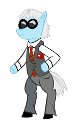 Size: 1197x2038 | Tagged: safe, artist:jewelsfriend, pony, bipedal, clothes, dr. strangelove, konami, metal gear, peace walker, ponified, suit, sunglasses, vest