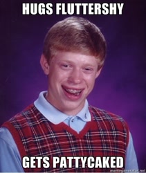 Size: 400x473 | Tagged: safe, fanfic:pattycakes, bad luck brian, exploitable meme, implied fluttershy, meme