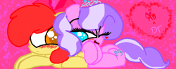 Size: 900x357 | Tagged: safe, artist:mlpfimfan2011, apple bloom, diamond tiara, diamondbloom, female, lesbian, shipping