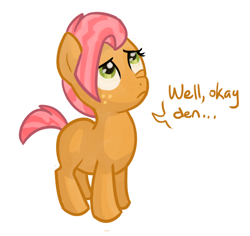 Size: 476x449 | Tagged: safe, artist:starlight-gaze, babs seed, earth pony, brown coat, female, filly, freckles, reaction image, solo, two toned mane