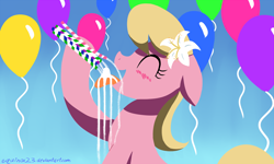 Size: 1200x720 | Tagged: safe, artist:equinox23, lily, lily valley, balloon, pixy stix