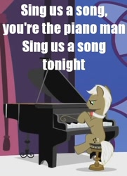 Size: 360x496 | Tagged: safe, frederic horseshoepin, billy joel, caption, image macro, lyrics, piano, piano man, song, song reference