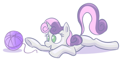 Size: 2000x966 | Tagged: safe, artist:gsphere, sweetie belle, pony, unicorn, behaving like a cat, female, filly, white coat, yarn ball