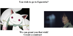 Size: 1076x534 | Tagged: safe, incubator (species), kamen rider, kamen rider ryuki, kyubey, puella magi madoka magica, shiro kanzaki, text