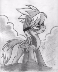 Size: 2370x2940 | Tagged: safe, artist:bronyfang, cloudchaser, goggles, monochrome, traditional art, wonderbolt trainee uniform