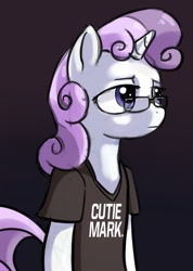 Size: 741x1040 | Tagged: safe, artist:gsphere, sweetie belle, pony, semi-anthro, unicorn, clothes, glasses, hipster, shirt, solo, t-shirt