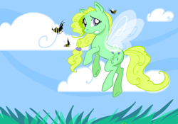 Size: 900x630 | Tagged: safe, artist:ellisarts, morning glory, bee, flutter pony, g1, g1 to g4, generation leap