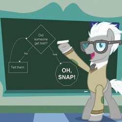 Size: 600x600 | Tagged: safe, chalk, chalkboard, clothes, covalent board, covalent bond, exploitable meme, flowchart, glasses, meme, sweater