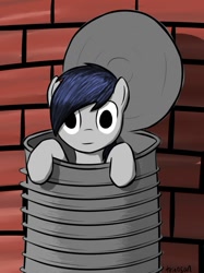 Size: 719x961 | Tagged: safe, artist:trinosan, oc, oc only, earth pony, pony, can, colt, foal, male, stare, tin can of doom, tinny