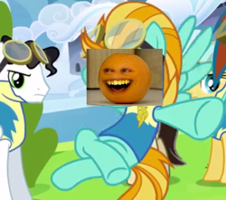 Size: 713x631 | Tagged: safe, edit, edited screencap, screencap, lightning dust, annoying orange, hoofbump, photo