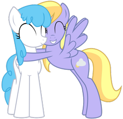 Size: 699x677 | Tagged: safe, artist:n0m1, cloud kicker, lightning bolt, white lightning, pegasus, pony, best friends, cute, fanfic art, female, happy, hug, mare, simple background, transparent background