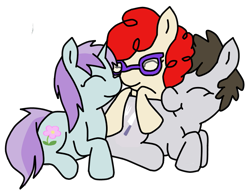 Size: 797x611 | Tagged: safe, artist:raincupcake, liza doolots, petunia, tootsie flute, truffle shuffle, twist, earth pony, pony, unicorn, colt, cuddling, cutie mark, eyes closed, female, filly, glasses, male, nuzzling, smiling