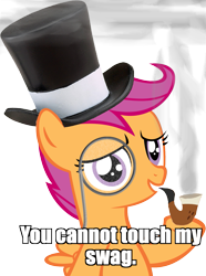 Size: 1065x1431 | Tagged: safe, scootaloo, classy, hat, image macro, monocle, pipe, swag, top hat