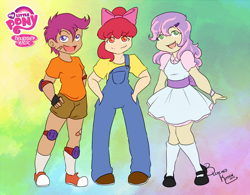 Size: 900x701 | Tagged: safe, artist:bleachedkitten, apple bloom, scootaloo, sweetie belle, cutie mark crusaders, humanized